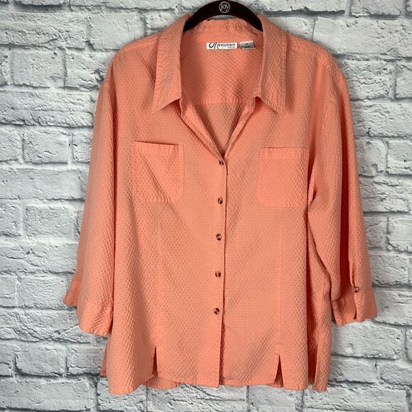 Dress Barn 3/4 sleeve Peach Button Down Blouse Size 2X - Picture 1 of 5